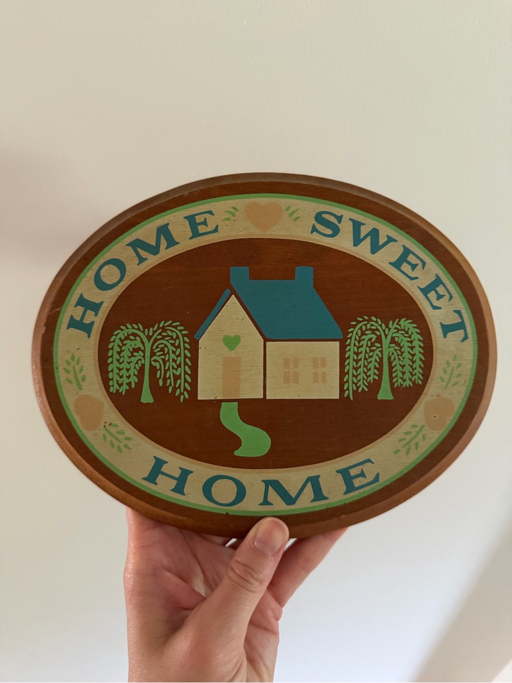 Vintage Wooden “Home Sweet Home” Wall Plaque | Cottage Folk Art Decor